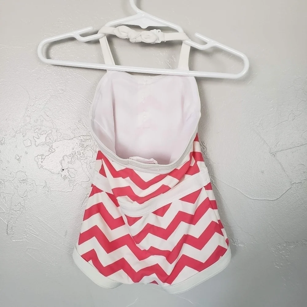 Janie and Jack Baby Girl 12-18 Months One Piece Swim Suit Pink White Chevron
